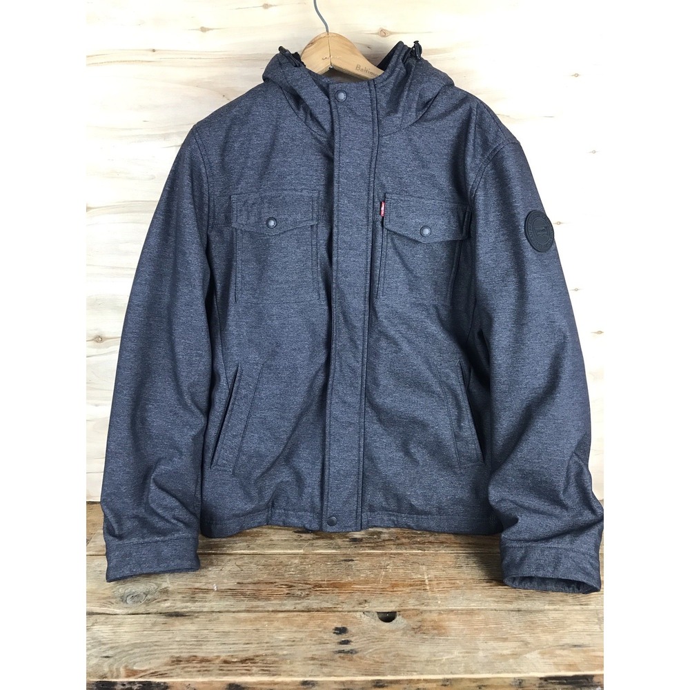 Levi's Trucker Jacket Mens Medium Charcoal Black Sherpa Lined Hooded Coat